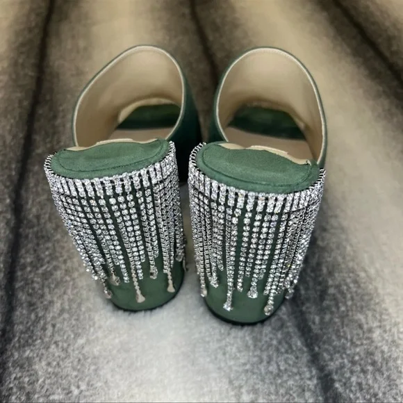 Jimmy Choo Baia 100 mm Crystal Detailed Cactus Suede Mule Sandal Heels - Picture 3 of 10